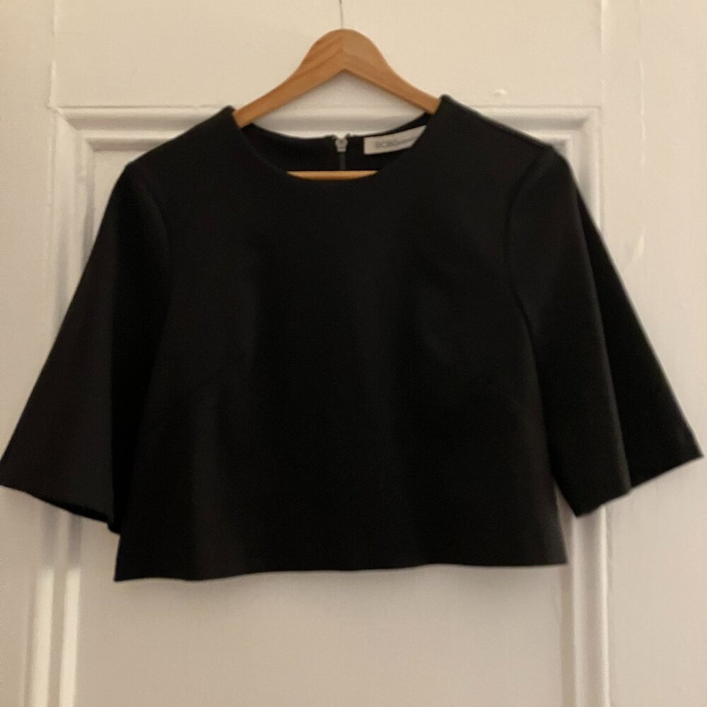 BCBG GENERATION BLACK 3/4 SLEEVE CROP TOP